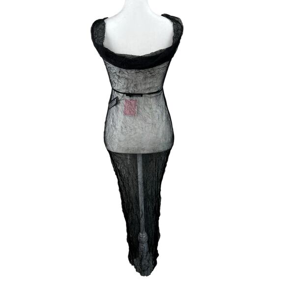 PrettyLittleThing Black Sheer Crush Cowl Neck Swim Cover Maxi Beach Dress 0 NWT - Picture 3 of 12